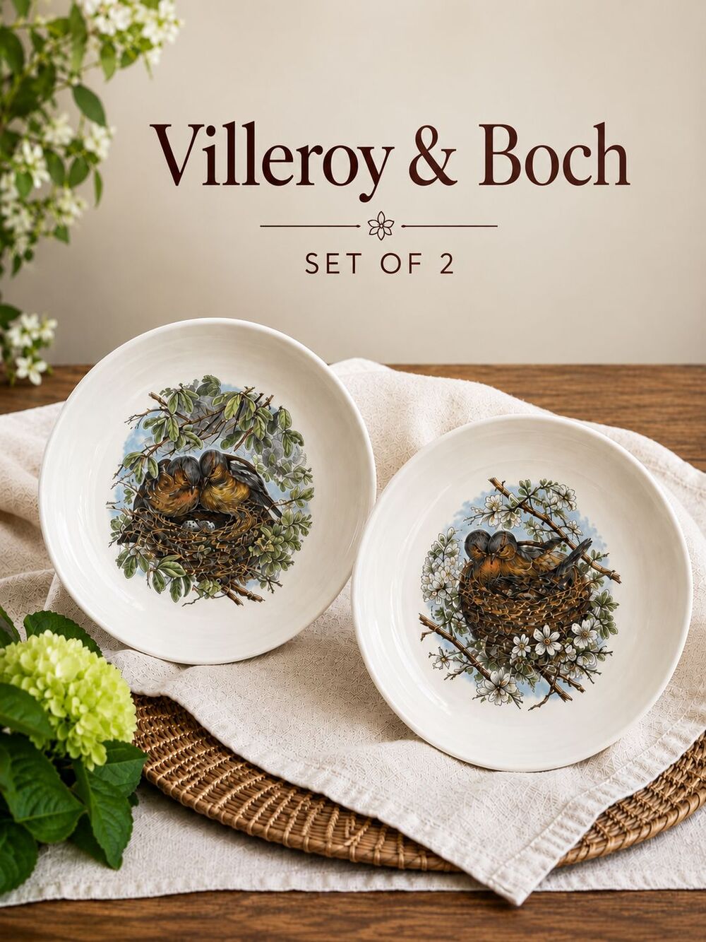 Villeroy & Boch Luxembourg Bird Nest Plates Set of 2 H. Arndt 9" Vintage